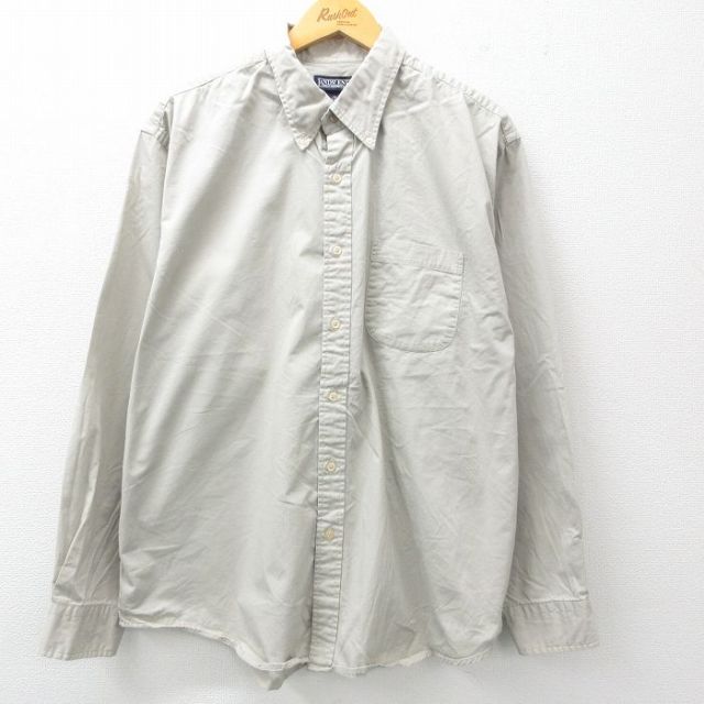 XL★古着 ランズエンド 長袖 ブランド シャツ メンズ 00年代 00s 大きいサイズ コットン ボタンダウン 薄ベージュ カーキ 25jun27 中古 トップス