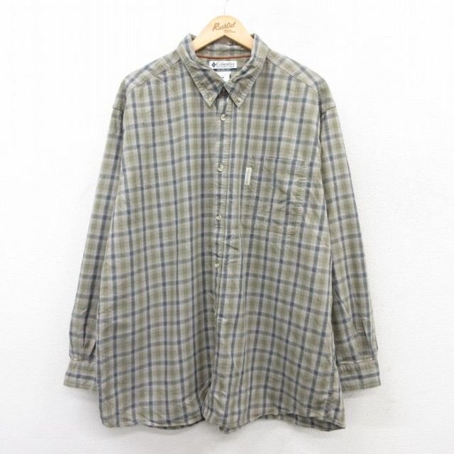 【50%OFF】XL★古着 コロンビア COLUMBIA 長袖 ブランド シャツ メンズ 00年代 00s 大きいサイズ ロング丈 コットン ボタンダウン 緑系他 グリーン チェック 25jun27 中古 トップス