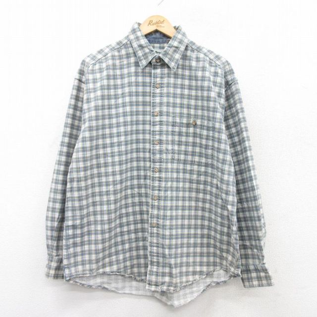 【50%OFF】XL★古着 エルエルビーン LLBEAN 長袖 ブランド シャツ メンズ 90年代 90s 大きいサイズ コットン カナダ製 紺他 ネイビー チェック 25jun27 中古 トップス