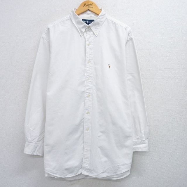 XL★古着 ラルフローレン Ralph Lauren 長袖 ブランド シャツ メンズ 90年代 90s ワンポイントロゴ YARMOUTH コットン 白 ホワイト 25jun28 中古 トップス