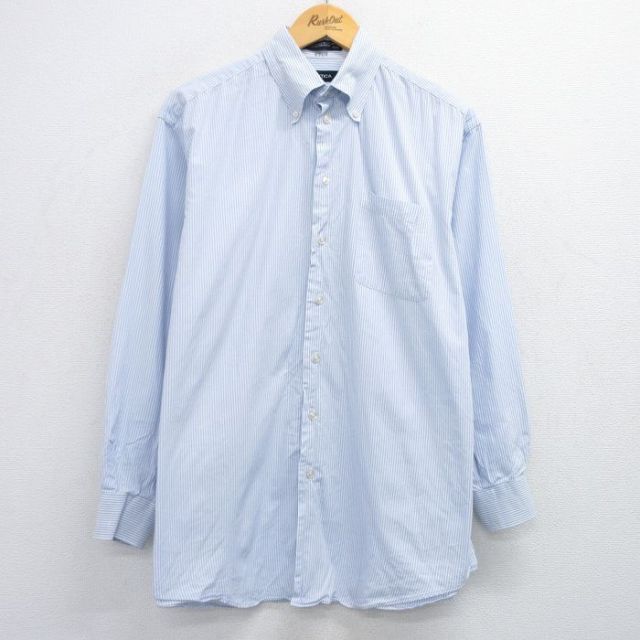 XL★古着 ノーティカ NAUTICA 長袖 ブランド シャツ メンズ 大きいサイズ コットン ボタンダウン 薄紺他 ネイビー ストライプ 25jun28 中古 トップス