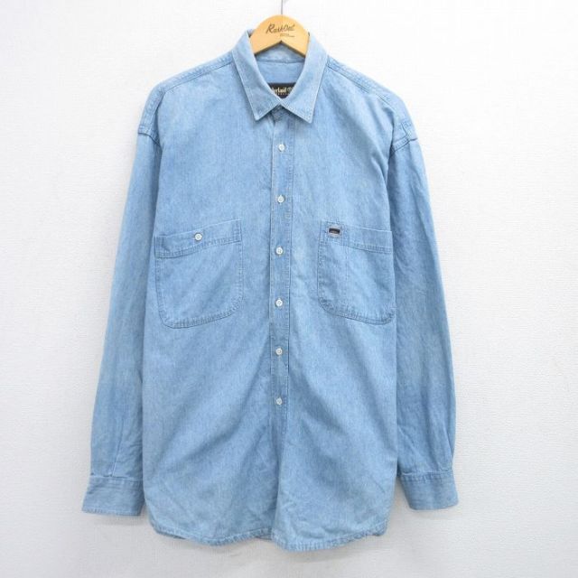 XL★古着 ティンバーランド 長袖 ブランド シャツ メンズ 90年代 90s 大きいサイズ ロング丈 イタリア製 紺 ネイビー デニム 【spe】 25jun28 中古 トップス