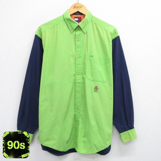【50%OFF】トミーヒルフィガー 90s 長袖シャツ ワンポイント グリーン XL | 古着