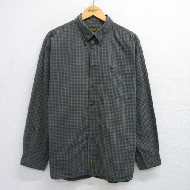 XL★古着 ティンバーランド 長袖 ブランド シャツ メンズ 00年代 00s ワンポイントロゴ 大きいサイズ コットン ボタンダウン 緑系他 グリーン チェック 25jun30 中古 トップス