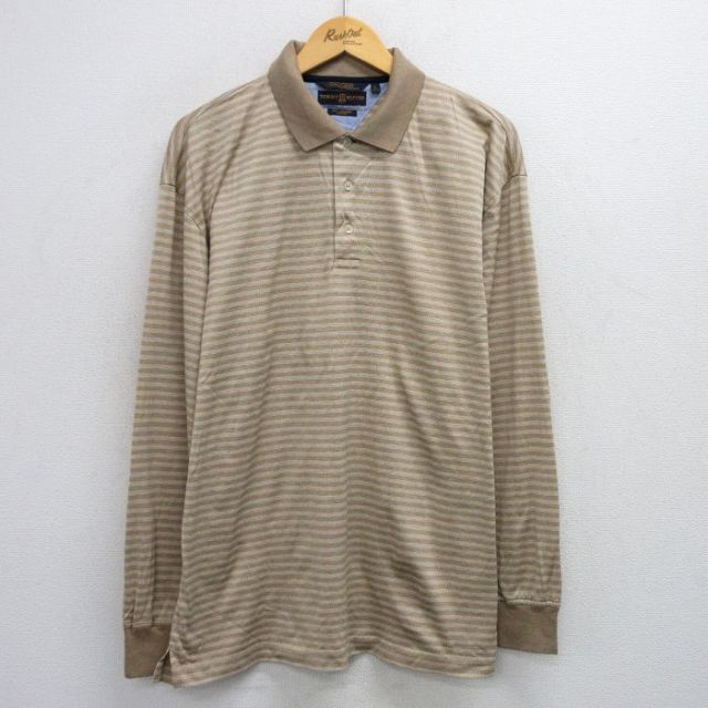 トミーヒルフィガー 長袖ポロシャツ ベージュボーダー L | 古着