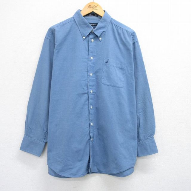 【50%OFF】XL★古着 ノーティカ NAUTICA 長袖 ブランド シャツ メンズ 薄紺 ネイビー 25jun30 中古 トップス