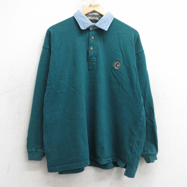 L★古着 ゲス GUESS 長袖 ブランド ポロ シャツ メンズ ワンポイントロゴ コットン 緑 グリーン 25jul01 中古 トップス