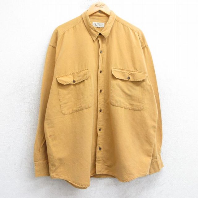 XL★古着 バナナリパブリック BANANA REPUBLIC 長袖 ブランド シャツ メンズ 90年代 90s 大きいサイズ ロング丈 リネン 黄系 イエロー 25jul02 中古 トップス