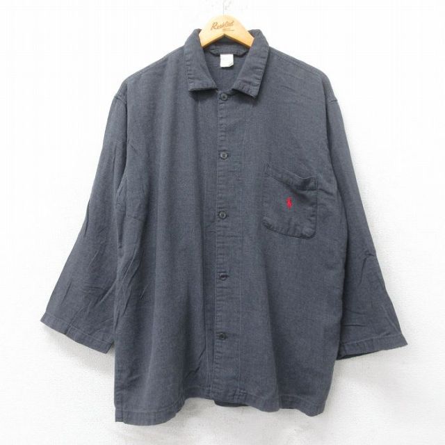L★古着 ラルフローレン Ralph Lauren 長袖 ブランド パジャマ シャツ メンズ ワンポイントロゴ コットン 黒 ブラック 25jul05 中古 トップス