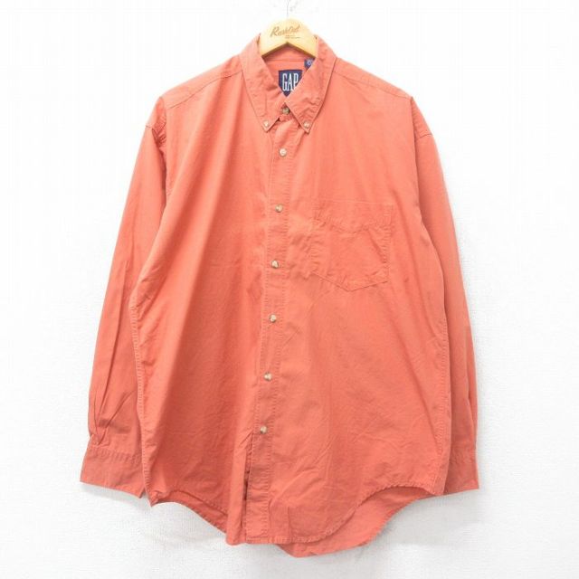 【50%OFF】XL★古着 ギャップ GAP 長袖 ブランド シャツ メンズ 90年代 90s コットン ボタンダウン オレンジ 25jul05 中古 トップス