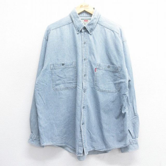 XL★古着 リーバイス Levis 長袖 ブランド シャツ メンズ 00年代 00s 大きいサイズ コットン ボタンダウン 薄紺他 ネイビー ストライプ ヒッコリー 25jul05 中古 トップス