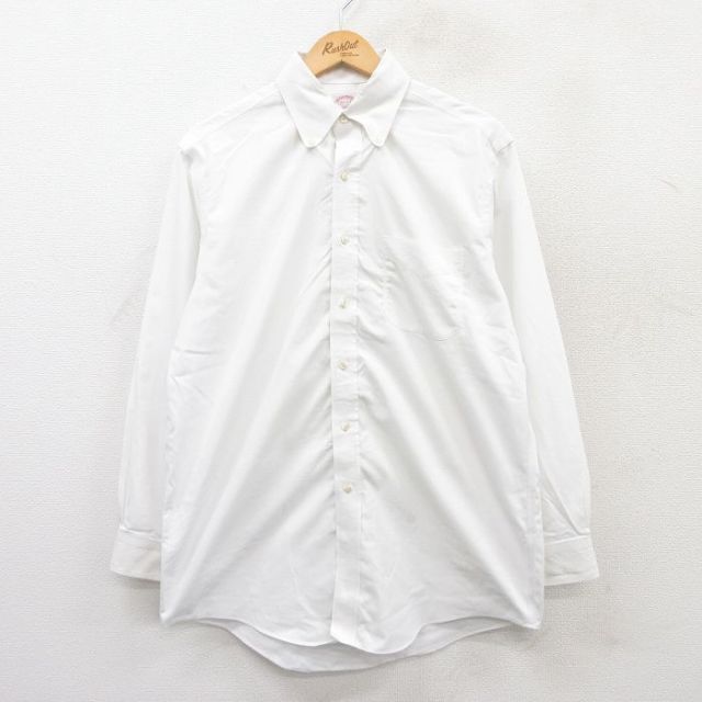 L★古着 ブルックスブラザーズ BROOKS BROTHERS 長袖 ブランド シャツ メンズ コットン ボタンダウン 白 ホワイト 25jul08 中古 トップス