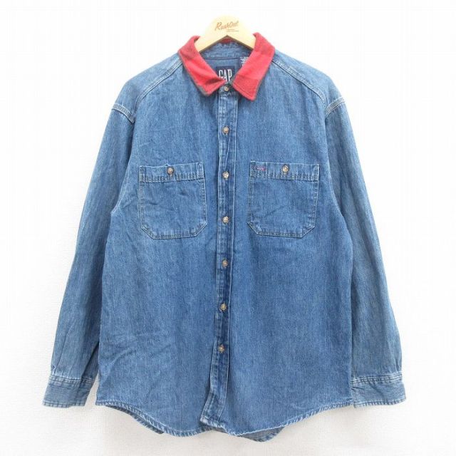 L★古着 ギャップ GAP 長袖 ブランド シャツ メンズ 90年代 90s コットン USA製 紺 ネイビー デニム 【spe】 25jul29 中古 トップス
