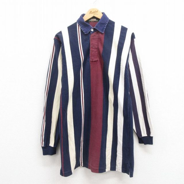 【50%OFF】アメリカンイーグル 90s 長袖ラガーシャツ ストライプ ネイビー M | 古着