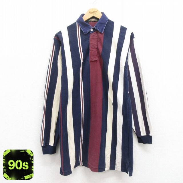 【50%OFF】アメリカンイーグル 90s 長袖ラガーシャツ ストライプ ネイビー M | 古着