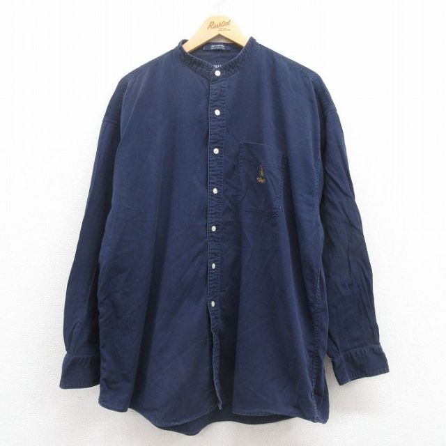 XL★古着 ラルフローレン Ralph Lauren チャップス 長袖 ブランド シャツ メンズ 90年代 90s ワンポイントロゴ 大きいサイズ コットン ノーカラー 紺 ネイビー 25jul29 中古 トップス