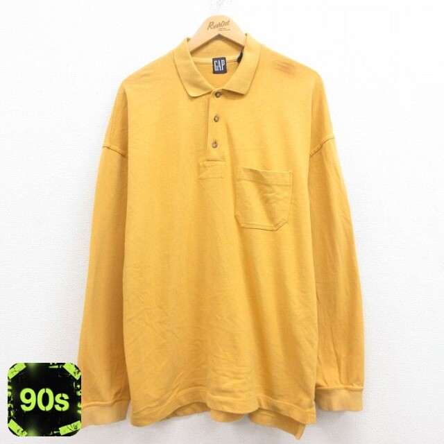 【50%OFF】ギャップ 90s 長袖ポロシャツ ワンポイントロゴ イエロー XL | 古着