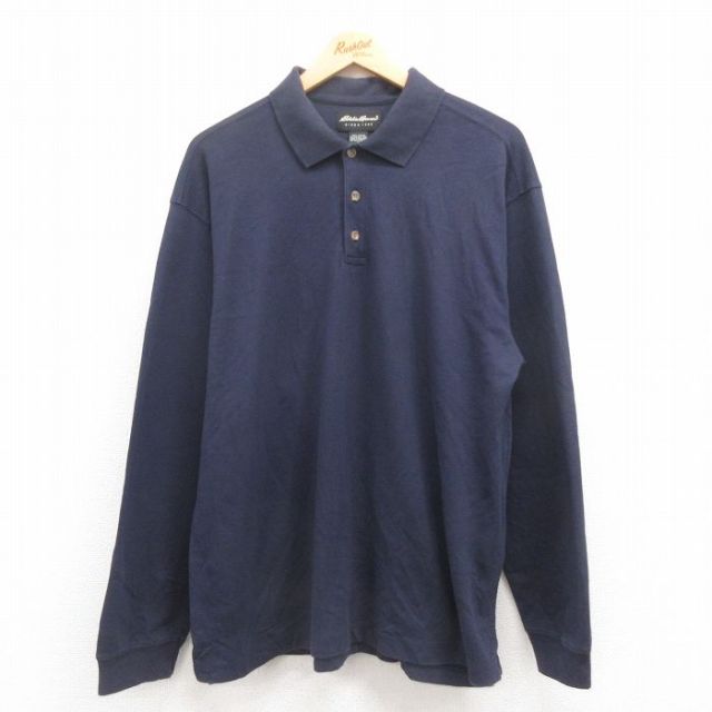 【50%OFF】L★古着 エディーバウアー 長袖 ブランド ポロ シャツ メンズ 00年代 00s 大きいサイズ コットン 紺 ネイビー 25jul29 中古 トップス