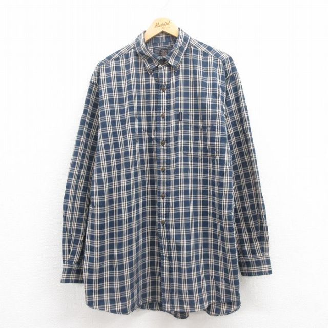 【50%OFF】XL★古着 アバクロンビー Abercrombie&fitch 長袖 ブランド シャツ メンズ 00年代 00s 大きいサイズ ロング丈 コットン ボタンダウン 紺他 ネイビー チェック 25jul29 中古 トップス