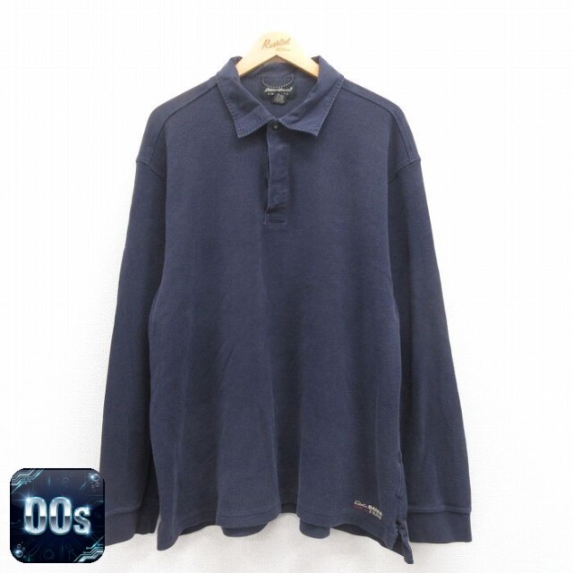 【50%OFF】エディーバウアー 00s 長袖ラガーシャツ ワンポイントロゴ ネイビー XL | 古着