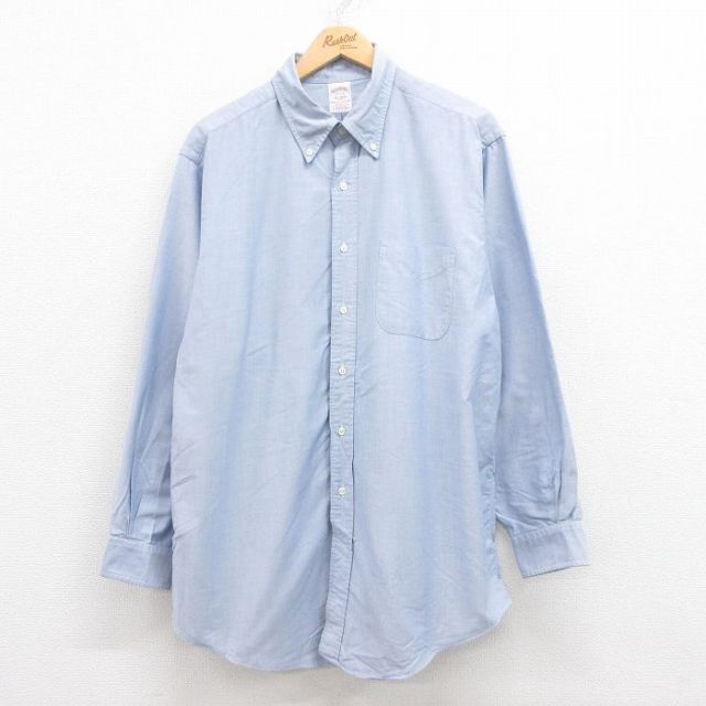 XL★古着 ブルックスブラザーズ BROOKS BROTHERS 長袖 ブランド シャツ メンズ 90年代 90s 大きいサイズ ロング丈 コットン ボタンダウン 薄紺 ネイビー 25jul30 中古 トップス