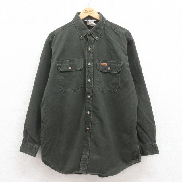 XL★古着 カーハート Carhartt 長袖 ブランド シャツ メンズ 90年代 90s ロング丈 コットン USA製 緑系 グリーン 25jul30 中古 トップス