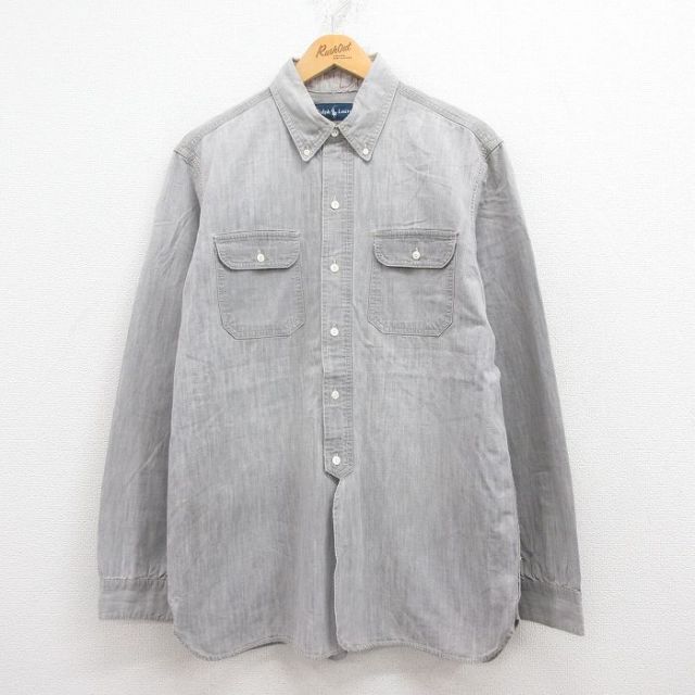 XL★古着 ラルフローレン Ralph Lauren 長袖 ブランド シャツ メンズ 90年代 90s 109TH DIV グレー 【spe】 25jul30 中古 トップス