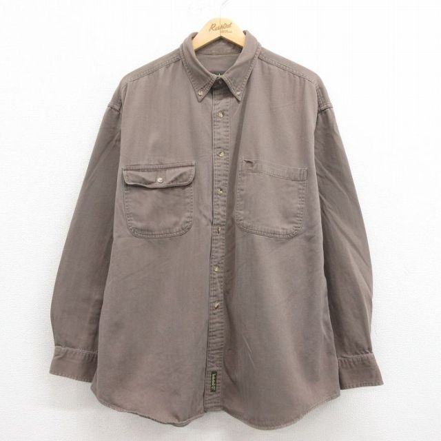 【50%OFF】XL★古着 ティンバーランド 長袖 ブランド シャツ メンズ 90年代 90s ワンポイントロゴ ヘリンボーン 大きいサイズ コットン 茶 ブラウン 25aug02 中古 トップス