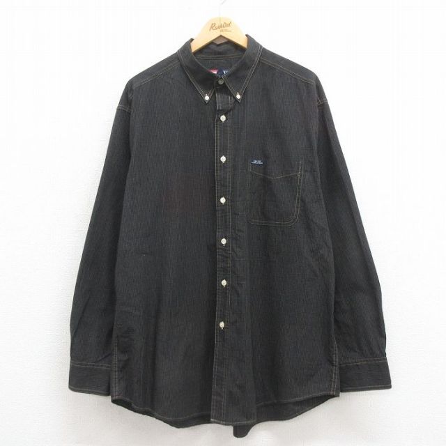 XL★古着 ラルフローレン Ralph Lauren チャップス 長袖 ブランド シャツ メンズ 90年代 90s 大きいサイズ ロング丈 ボタンダウン 黒 ブラック チェック 25aug09 中古 トップス