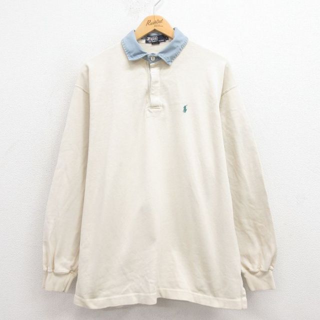 XL★古着 ラルフローレン Ralph Lauren 長袖 ブランド ラガー シャツ メンズ 90年代 90s ワンポイントロゴ 大きいサイズ コットン USA製 生成り 25aug09 中古 トップス