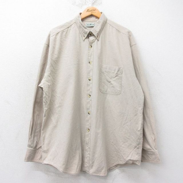 【50%OFF】XL★古着 エルエルビーン LLBEAN 長袖 ブランド シャツ メンズ 90年代 90s 大きいサイズ コットン ボタンダウン カナダ製 ベージュ カーキ 25aug12 中古 トップス