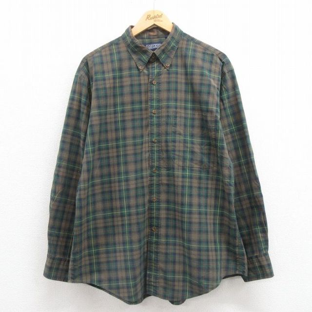 XL★古着 ランズエンド 長袖 ブランド シャツ メンズ 00年代 00s コットン ボタンダウン 緑他 グリーン チェック 25aug18 中古 トップス