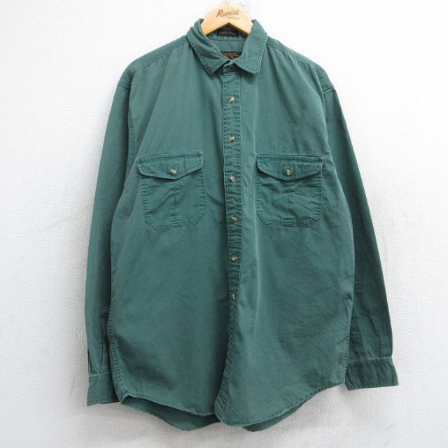 【50%OFF】XL★古着 エディーバウアー 長袖 ブランド シャツ メンズ 90年代 90s ロング丈 コットン 緑 グリーン 25aug18 中古 トップス