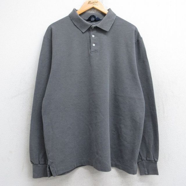 XL★古着 ランズエンド 長袖 ブランド ポロ シャツ メンズ 90年代 90s 鹿の子 コットン USA製 濃グレー 霜降り 25aug18 中古 トップス