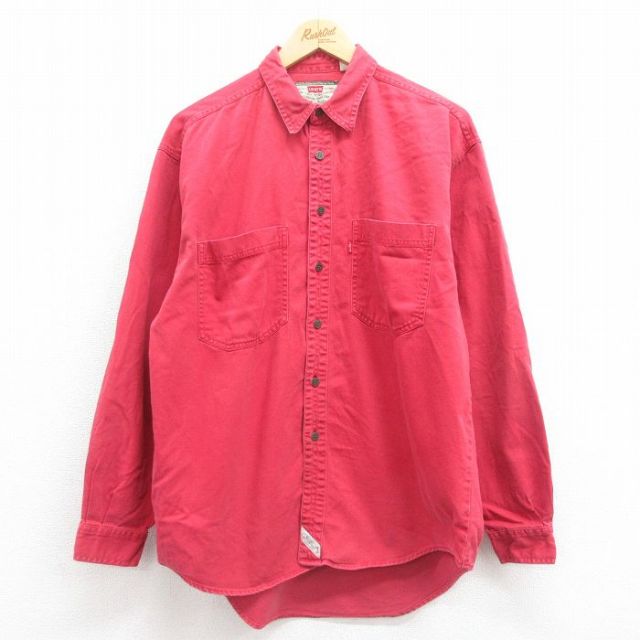 【20%OFF】L★古着 リーバイス Levis 長袖 ブランド シャツ メンズ 00年代 00s コットン 赤 レッド 25aug18 中古 トップス
