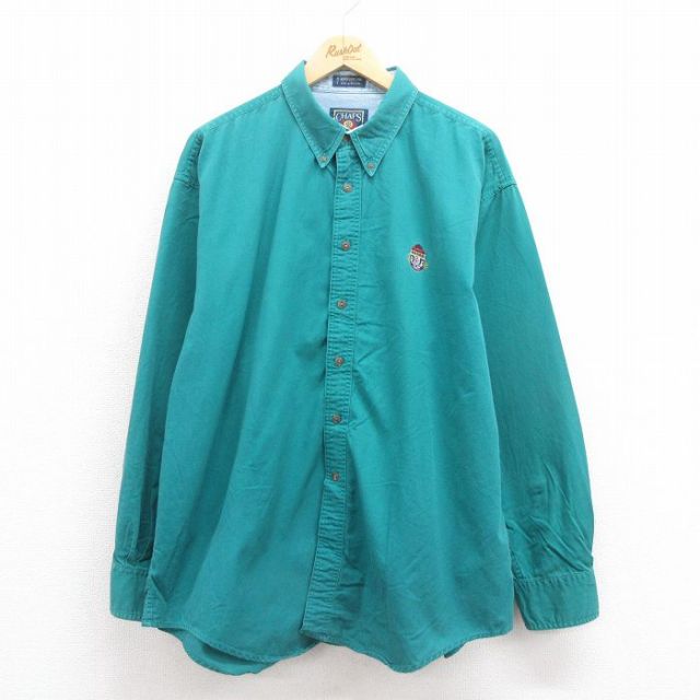 【20%OFF】XL★古着 ラルフローレン Ralph Lauren チャップス 長袖 ブランド シャツ メンズ 80年代 80s ワンポイントロゴ 大きいサイズ コットン ボタンダウン 青緑 25aug18 中古 トップス