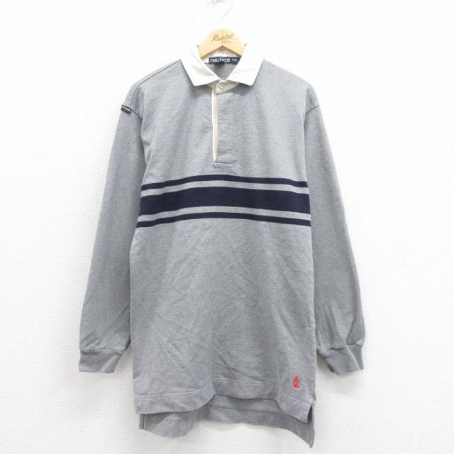 【50%OFF】ノーティカ 90s 長袖ラガーシャツ ワンポイントロゴ グレー M | 古着