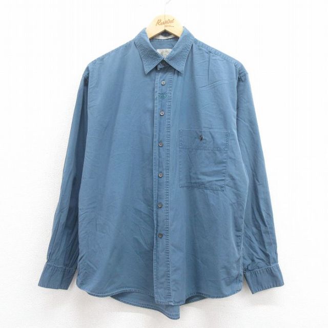 L★古着 ドッカーズ 長袖 ブランド シャツ メンズ 90年代 90s ワンポイントロゴ コットン 紺 ネイビー 25aug19 中古 トップス