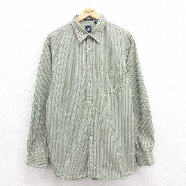 XL★古着 ギャップ GAP 長袖 ブランド シャツ メンズ 00年代 00s コットン 緑 グリーン ストライプ 25aug19 中古 トップス