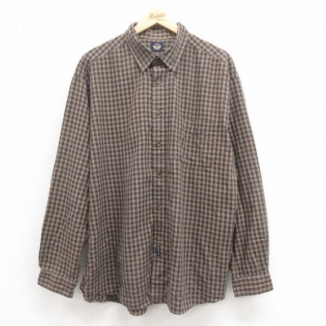 【20%OFF】XL★古着 ドッカーズ 長袖 ブランド シャツ メンズ 00年代 00s 大きいサイズ コットン ボタンダウン こげ茶 ブラウン チェック 25aug19 中古 トップス