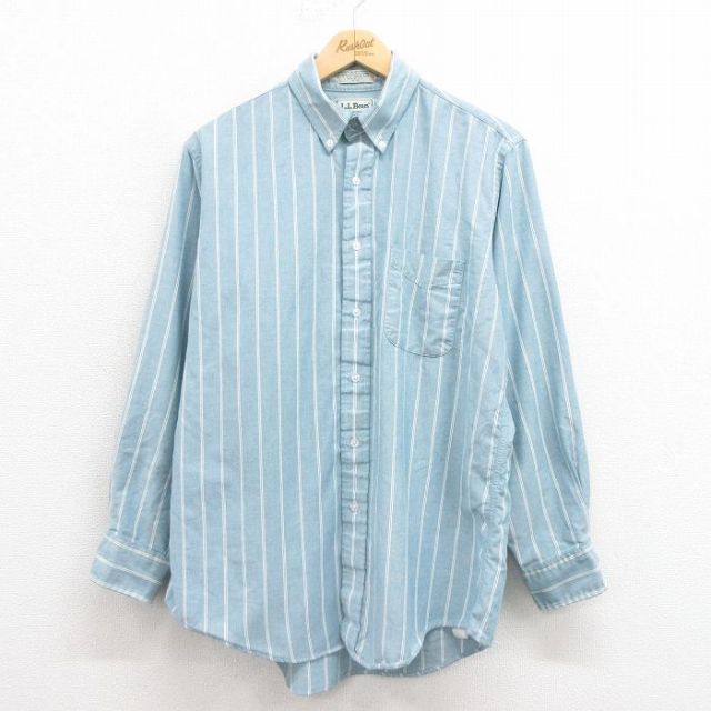 【20%OFF】L★古着 エルエルビーン LLBEAN 長袖 ブランド シャツ メンズ 90年代 90s ボタンダウン USA製 薄青緑 25aug19 中古 トップス