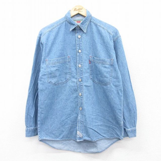 【20%OFF】M★古着 リーバイス Levis 長袖 ブランド シャツ メンズ 00年代 00s コットン 紺 ネイビー デニム 25aug22 中古 トップス