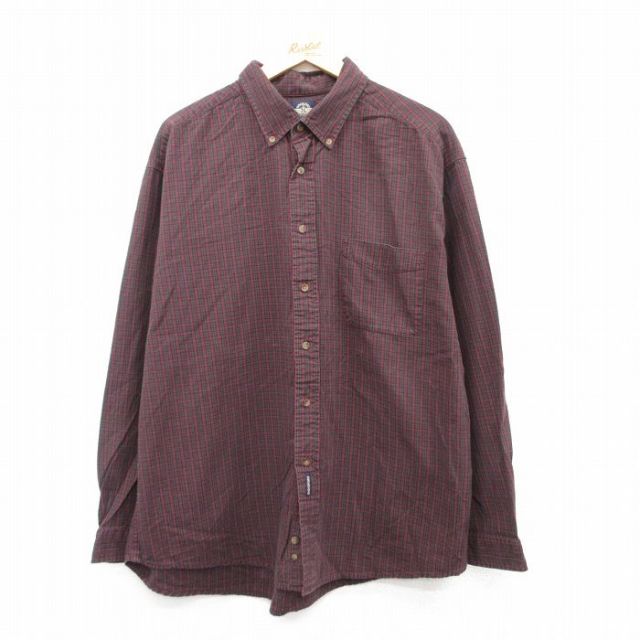 【20%OFF】XL★古着 ドッカーズ 長袖 ブランド シャツ メンズ 大きいサイズ コットン ボタンダウン エンジ系他 チェック 25aug22 中古 トップス