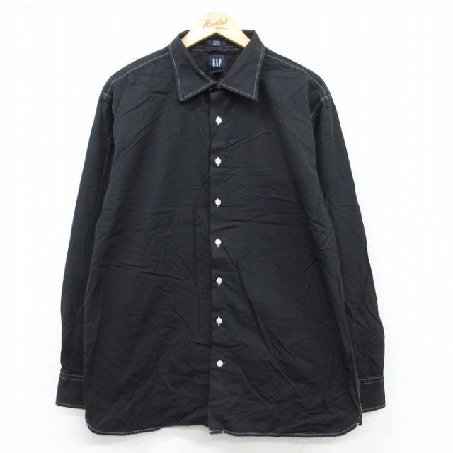 【50%OFF】XL★古着 ギャップ GAP 長袖 ブランド シャツ メンズ 00年代 00s　ロング丈 黒 ブラック 25aug22 中古 トップス