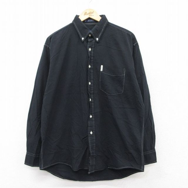 【20%OFF】L★古着 ラルフローレン Ralph Lauren チャップス 長袖 ブランド シャツ メンズ 90年代 90s コットン ボタンダウン 黒 ブラック 25aug22 中古 トップス