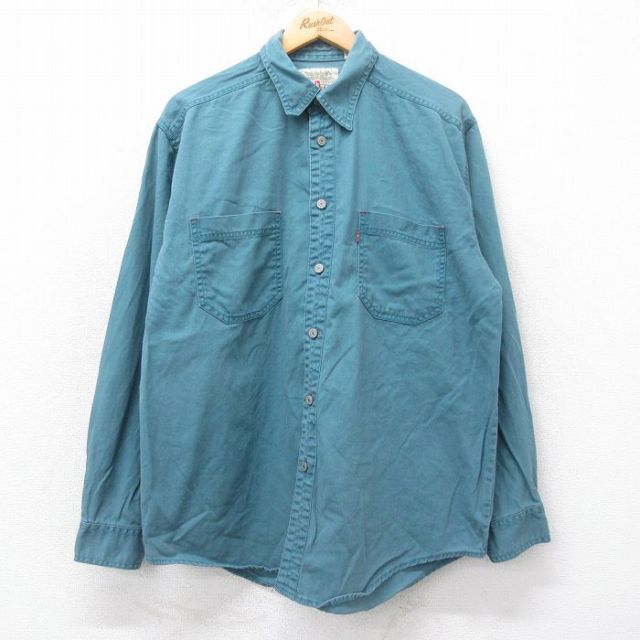 XL★古着 リーバイス Levis 長袖 ブランド シャツ メンズ コットン 青緑 25aug25 中古 トップス