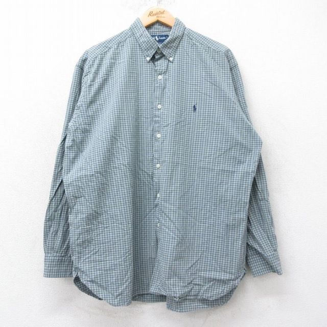 【20%OFF】XL★古着 ラルフローレン Ralph Lauren 長袖 ブランド シャツ メンズ 90年代 90s ワンポイントロゴ MCMEEL 大きいサイズ コットン ボタンダウン 緑系他 グリーン チェック 25aug25 中古 トップス