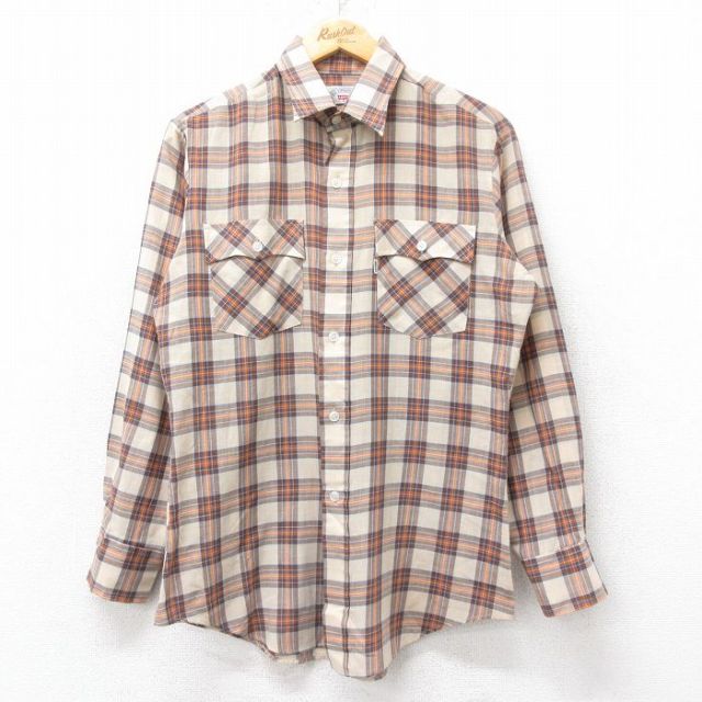 M★古着 リーバイス Levis 長袖 ブランド シャツ メンズ 80年代 80s ベージュ他 カーキ チェック 25aug25 中古 トップス