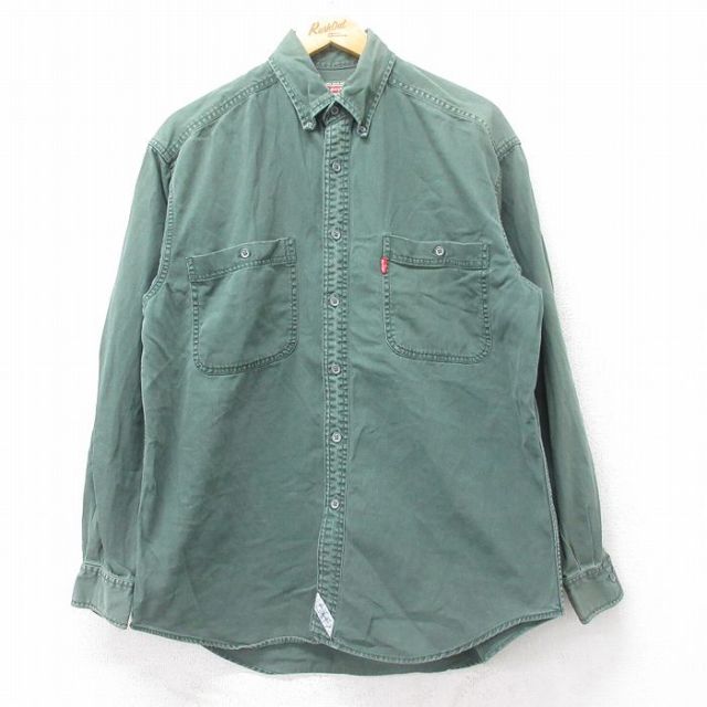 L★古着 リーバイス Levis 長袖 ブランド シャツ メンズ 00年代 00s コットン ボタンダウン 緑 グリーン 25aug25 中古 トップス