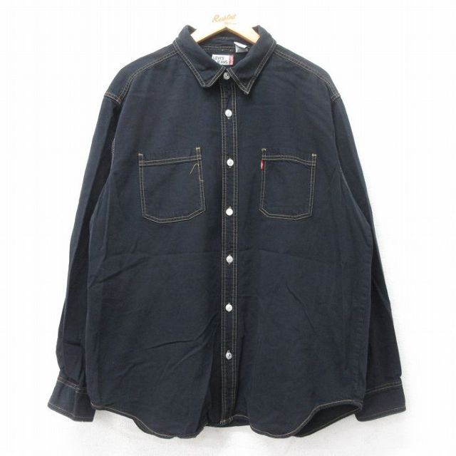 XL★古着 リーバイス Levis 長袖 ブランド シャツ メンズ 大きいサイズ コットン 黒 ブラック 25aug26 中古 トップス